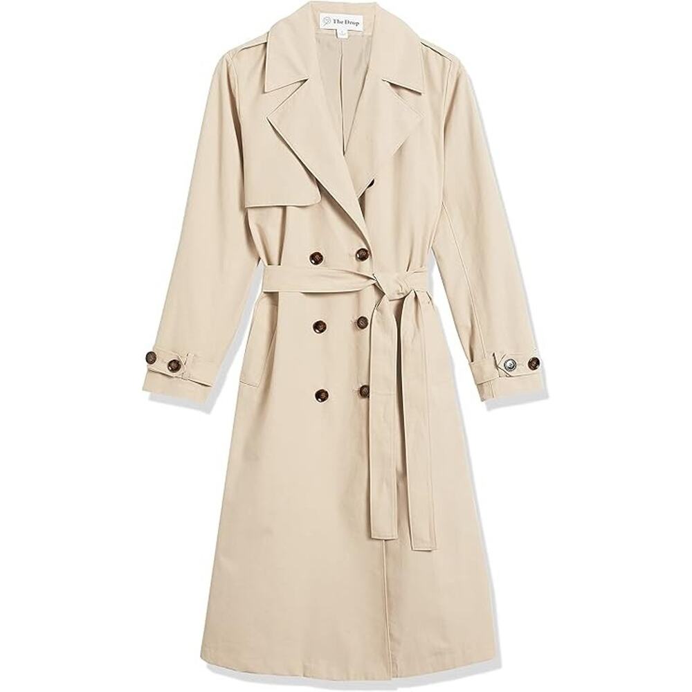 The Drop Women's Noa Trench Coat Beige (Hummus) Size LG Classic Double Breast - Picture 6 of 7